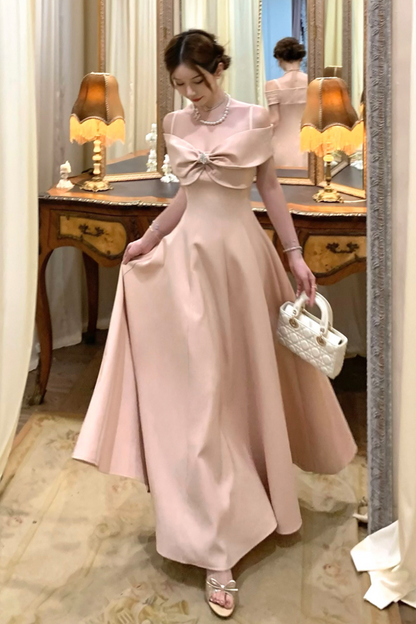 オフショルダーリボンショートフレアドレス＋ロングフレアドレス