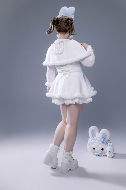 Fluffy cute cape + top + pants + brooch