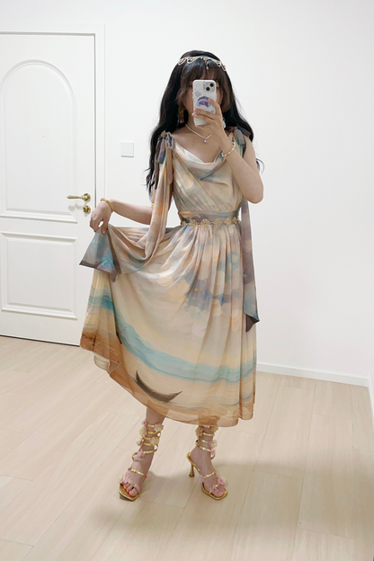 マーブルリゾートシフォンプリントドレス