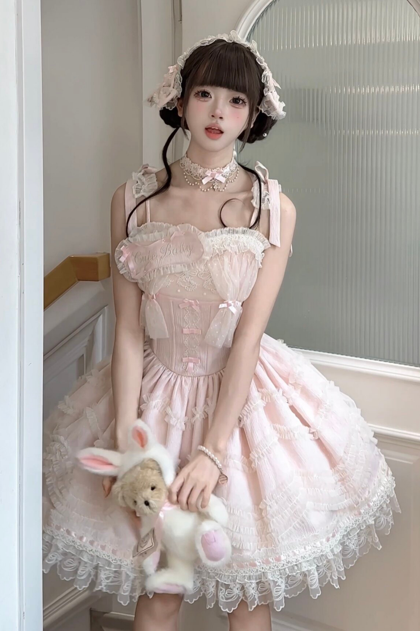 甜美珍妮蘿莉塔吊帶裙+項鍊+帽子+髮帶