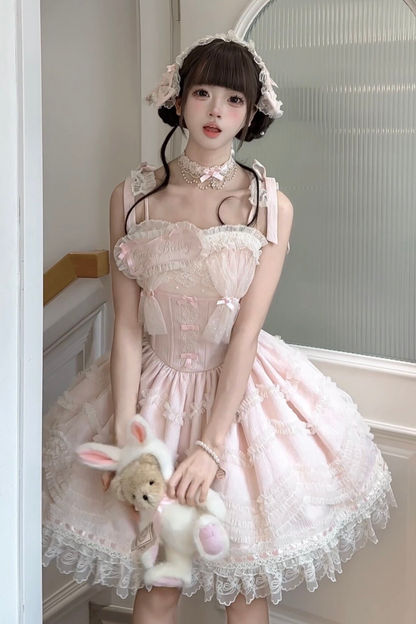 甜美珍妮蘿莉塔吊帶裙+項鍊+帽子+髮帶