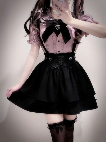 Mine ribbon lace blouse + suspender skirt