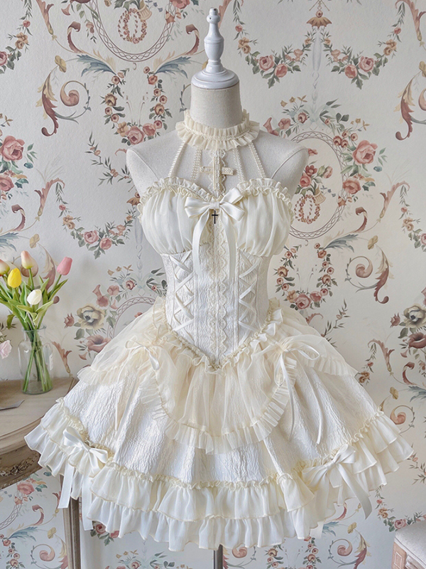 [Fecha límite de reserva: 8 de agosto] Vestido lolita de muñeca con cuello halter cruzado y tutú