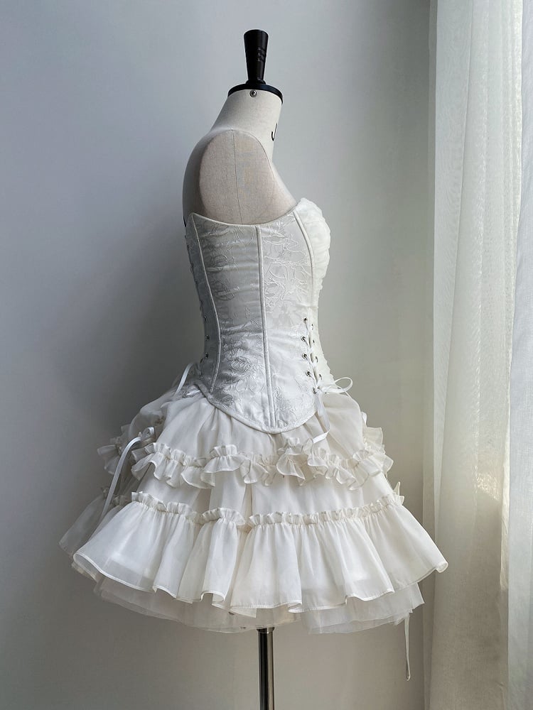 【1月29日予約締切】ゴシックレースアップコルセットビスチェトップス＋ドロストフリルスカート＋バタフライストラップ