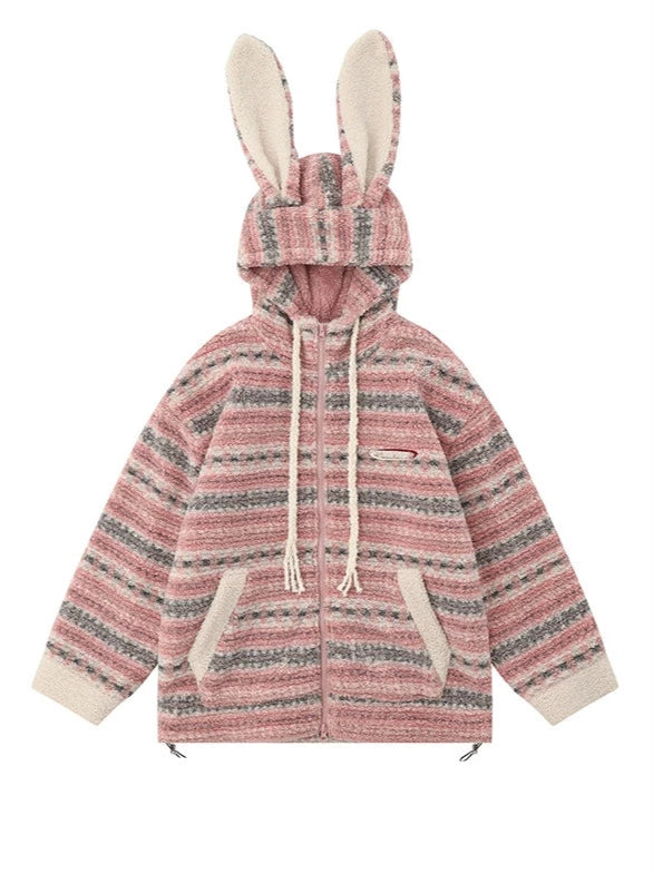 Manteau rétro en coton molletonné et oreilles de lapin en agneau américain