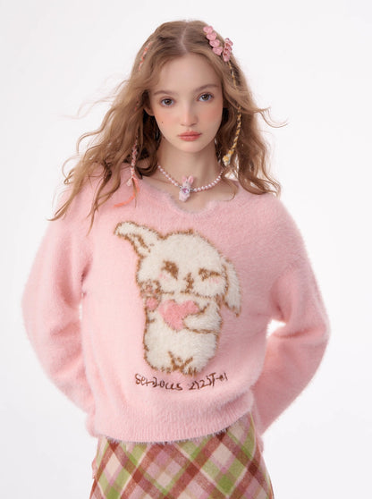 American Retro Wax Pullover Milk Type Fur Tops