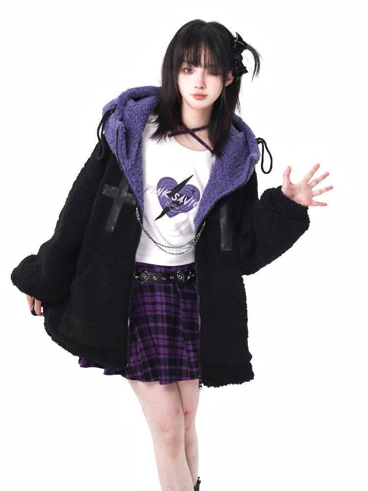 Schwarz und Lila Bear Foodie Boa Jacke und Shirt Bottoms Set-up