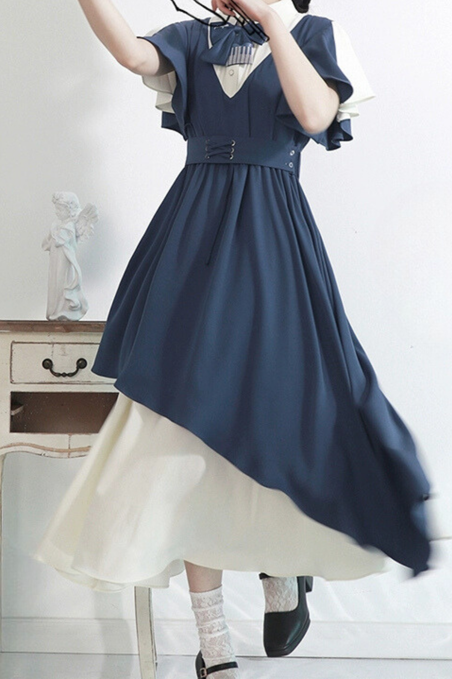 College Style Chiffon Design Long One-Piece Dress