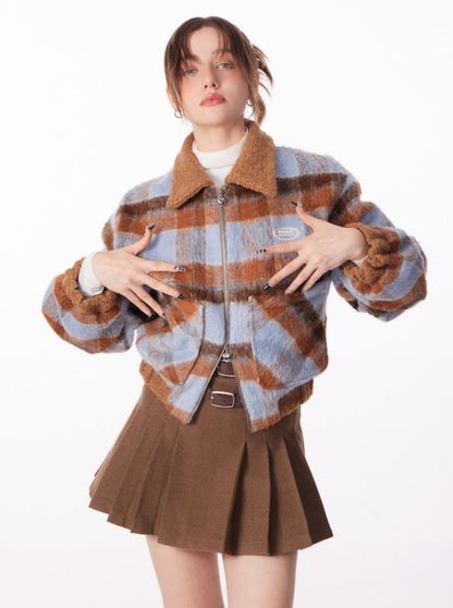 Check Blue Brown Short Jacket