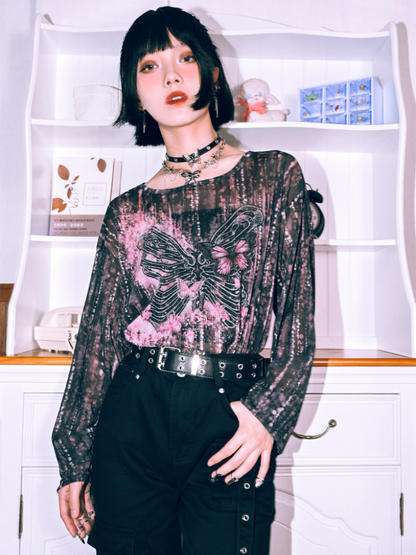 Sheer Dark Butterfly Tops