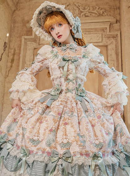 【6月16日予約締切】アンティークジェムストーンパヒュームプリンセスロリータベルスリーブOpドレス＋コルセット付きゴージャスドレスセット