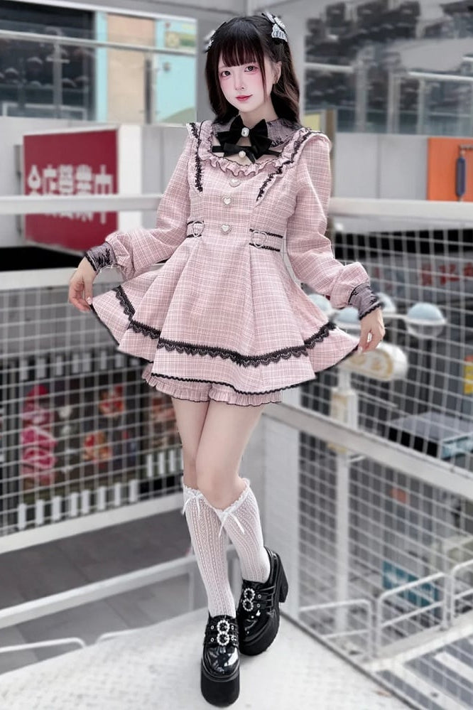 【12月18日予約締切】ジュエルリボンカラースイートレースチェックドレスセットアップ