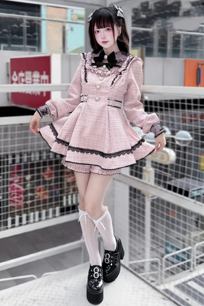 【12月18日予約締切】ジュエルリボンカラースイートレースチェックドレスセットアップ