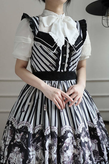 【10月3日予約締切】Black/White Elegant Gothic Lace Puff Sleeve Shirt with Detachable Sleeves and Bow Tie