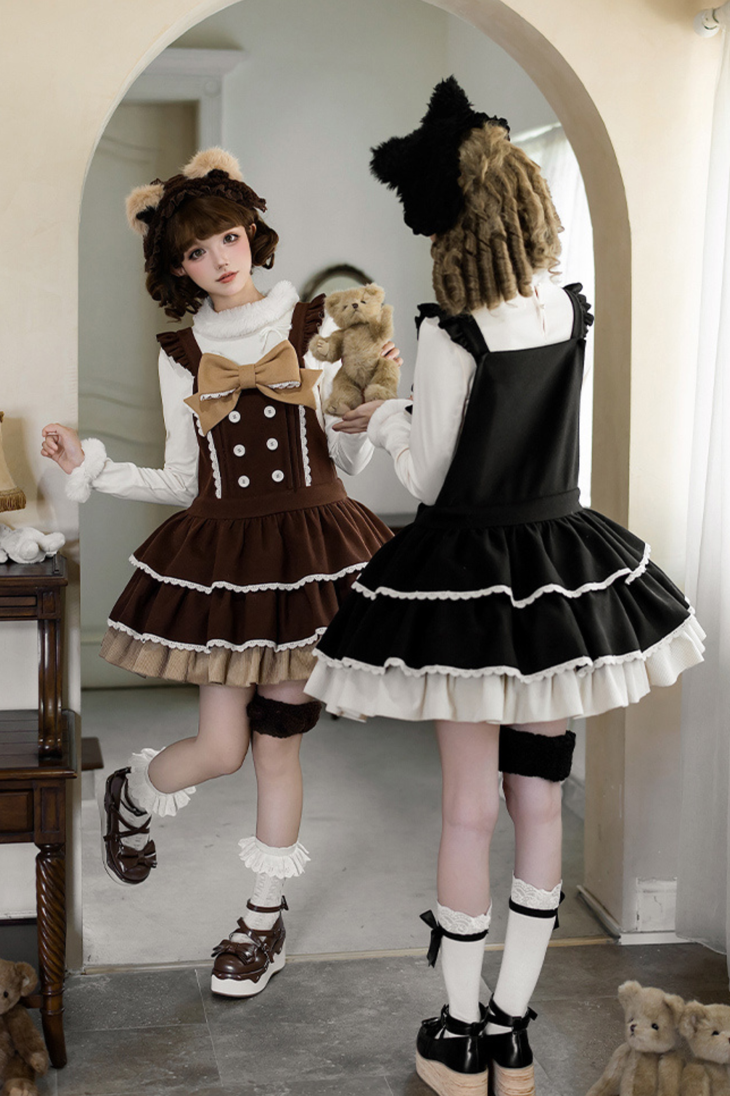 ドールロリータドレス+トップス+アニマルレッグループ+アニマルヘアバンド