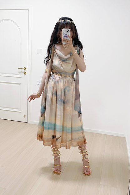 マーブルリゾートシフォンプリントドレス