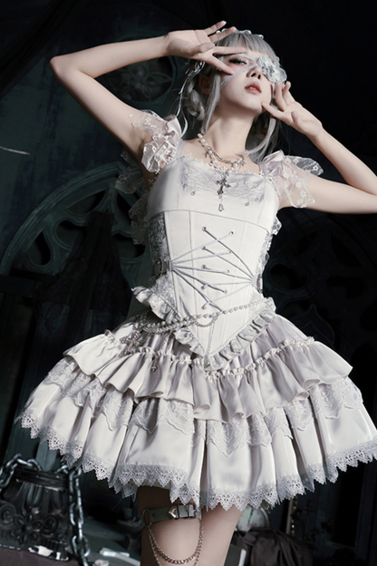 ゴシックロリータスカート+コルセット+ベール+ネックレス+ウエストチェーン