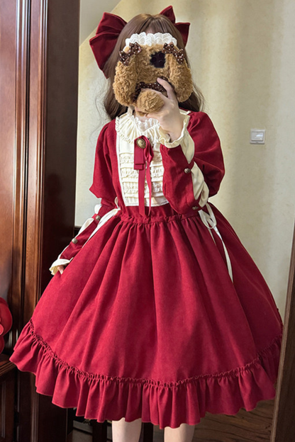 レースラッフルロリータドレス+リボン