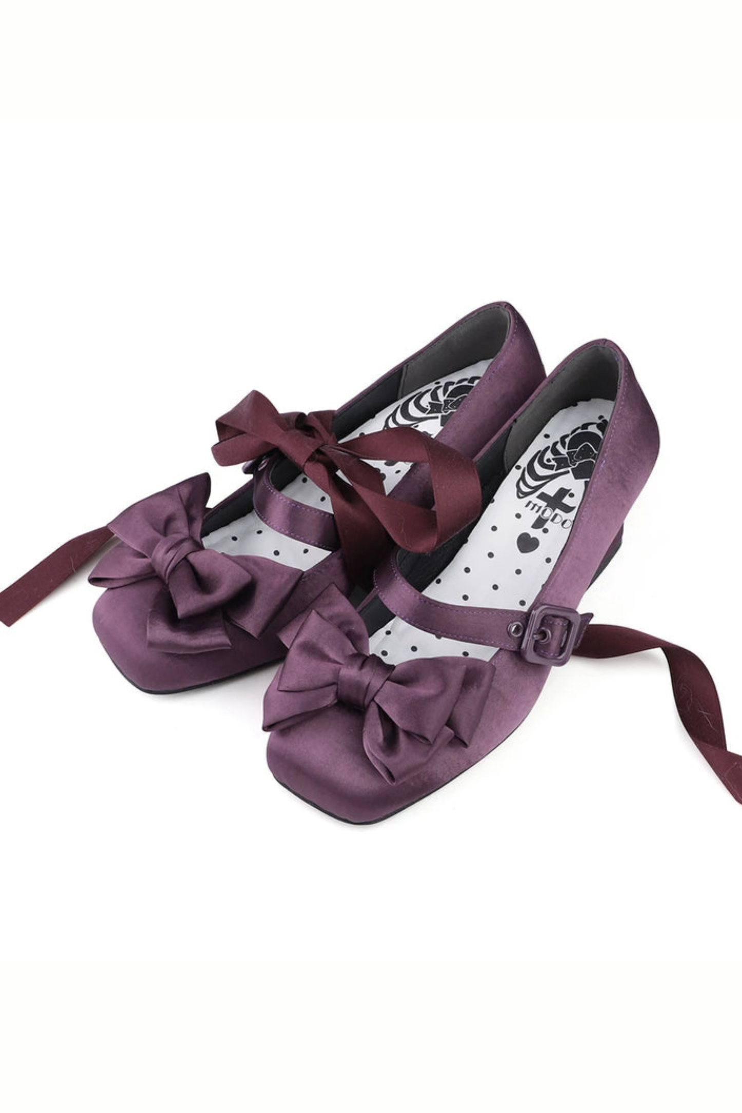 レースアップリボンサテンスクエアトゥシューズ