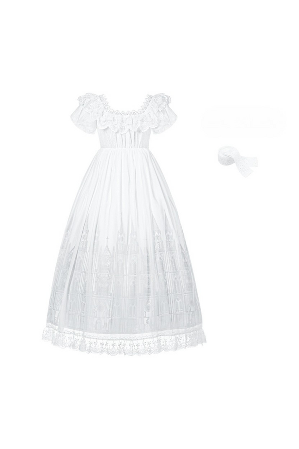 ゴシックツインズロリータドレス＋ハンドスリーブ＋ネックレス＋ヘッドバンド＋ベール＋コルセット＋取り外し可能カーテン＋コサージュ