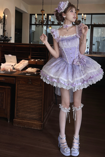 【予約商品】バレエスタイルエレガントドレス+ハット+ヘアバンド+リボンテール