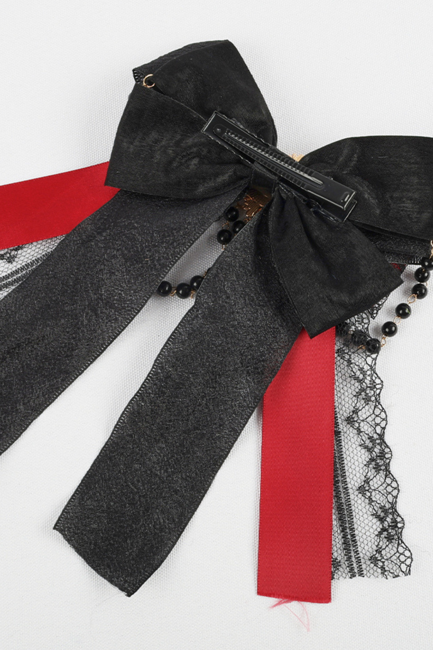 Dark Frilled Lolita Hairband + Flat Hat + Hat Clip + Ribbon Clip + Sleeve