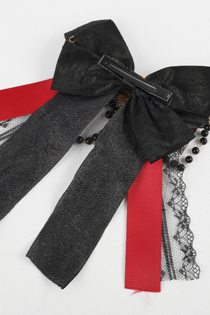 Dark Frilled Lolita Hairband + Flat Hat + Hat Clip + Ribbon Clip + Sleeve