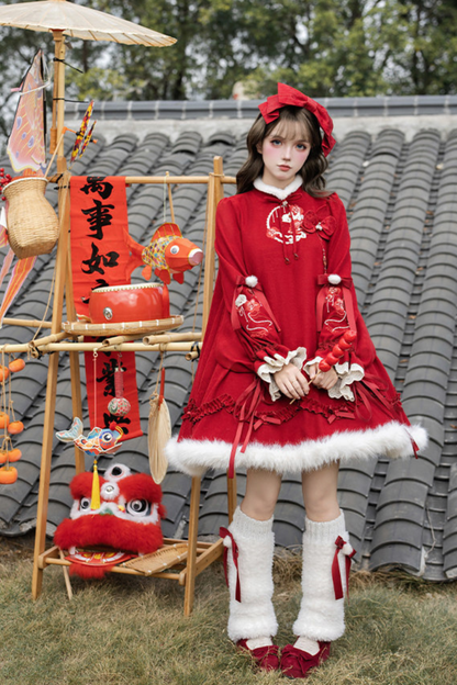 China Big Sleeve Dress + Apron + Skirt + Leg Warmers + Hairband + Clip + Pin