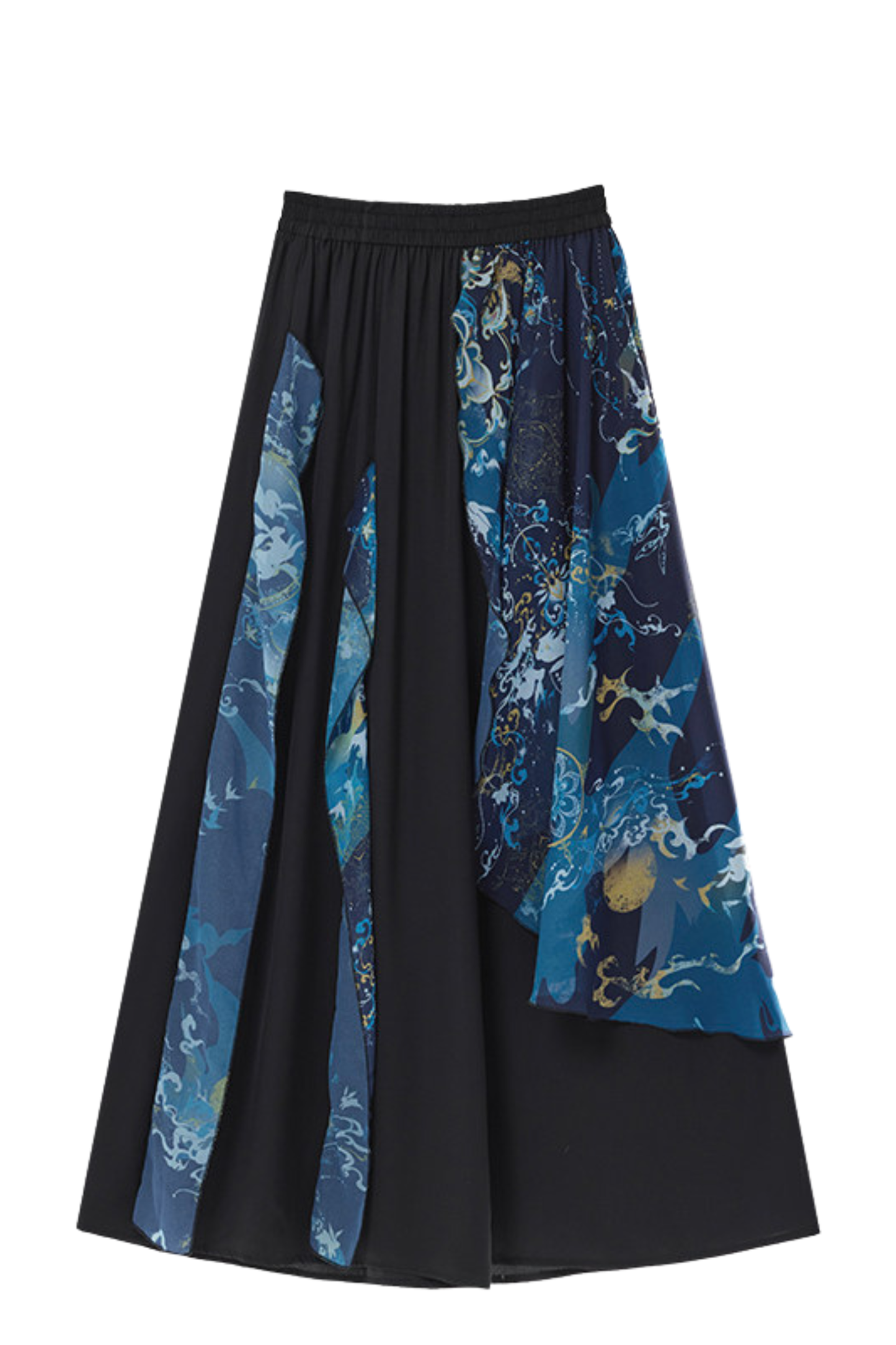 ダークチャイナシャツ+ワイドレッグパンツ+チェーン+ベルト