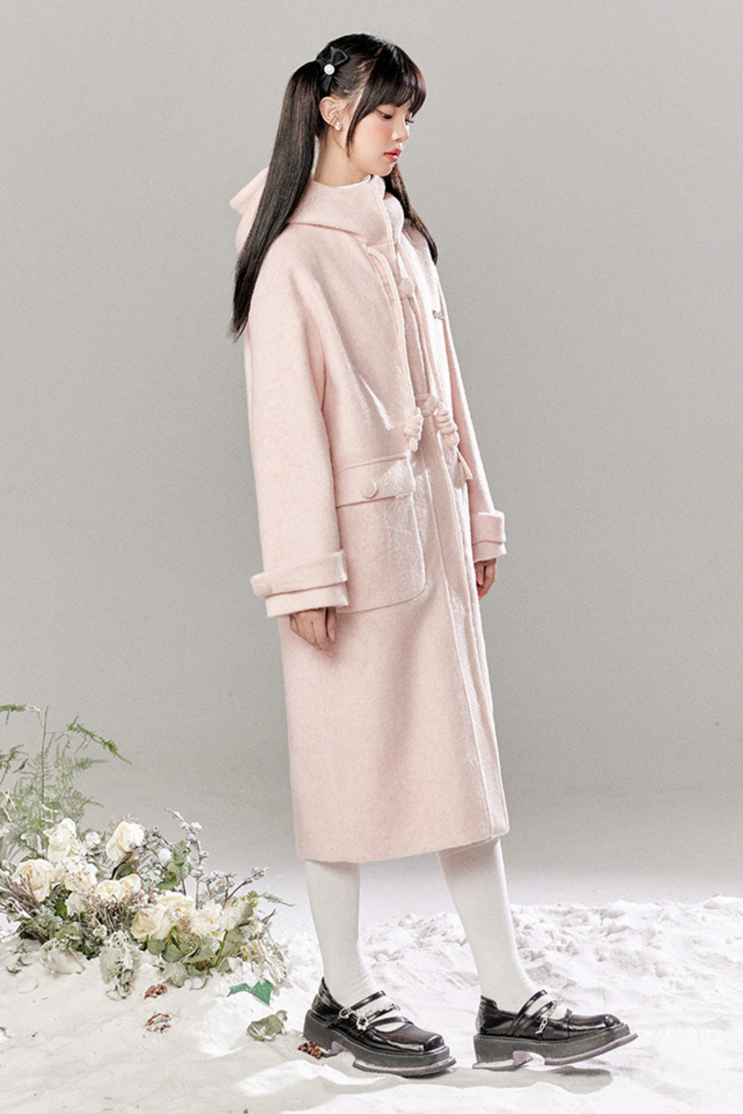 French Single Brest Food Long Wool Coat