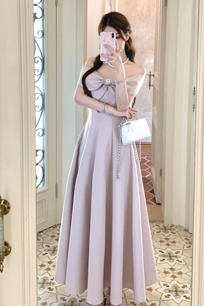 オフショルダーリボンショートフレアドレス＋ロングフレアドレス