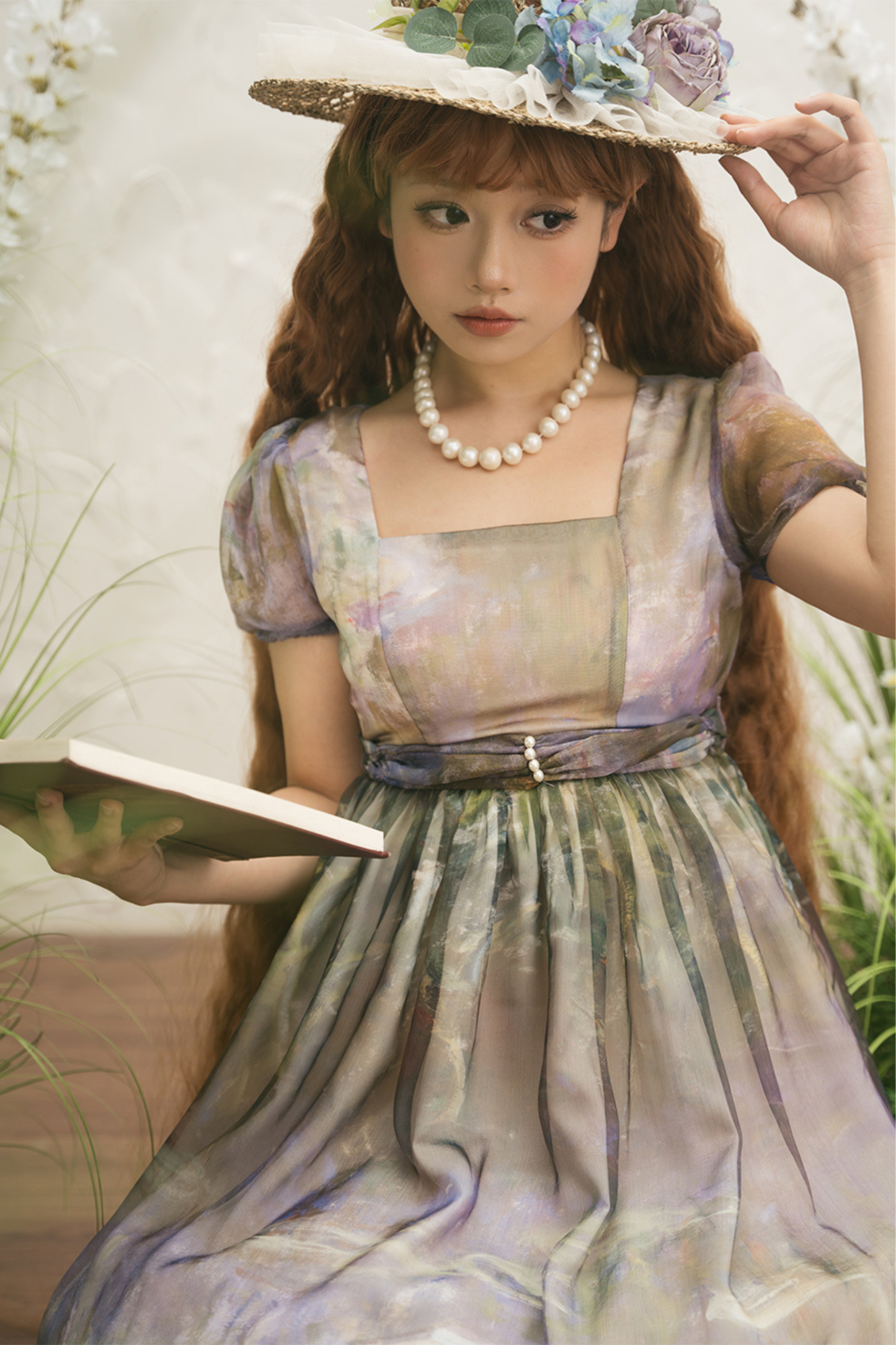 マーブルアートハイウエストマークロリータドレス