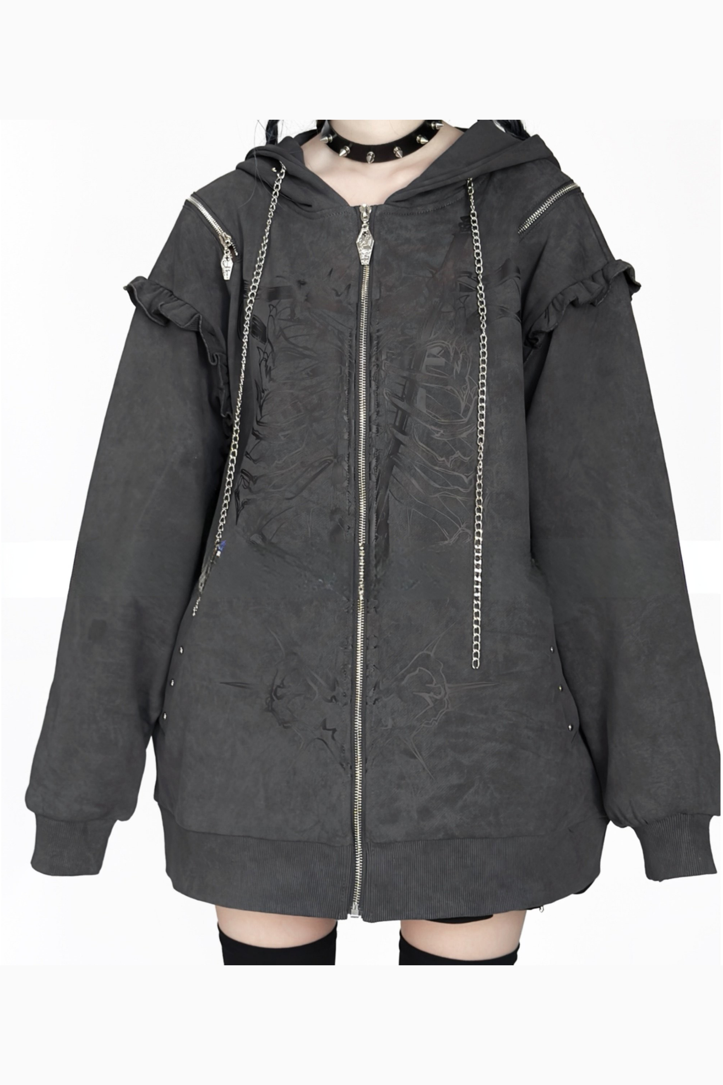 Bone Piercing Chain Hooded Jacket