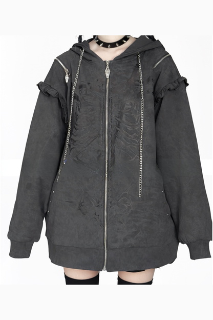 Bone Piercing Chain Hooded Jacket