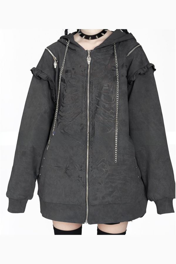 Bone Piercing Chain Hooded Jacket