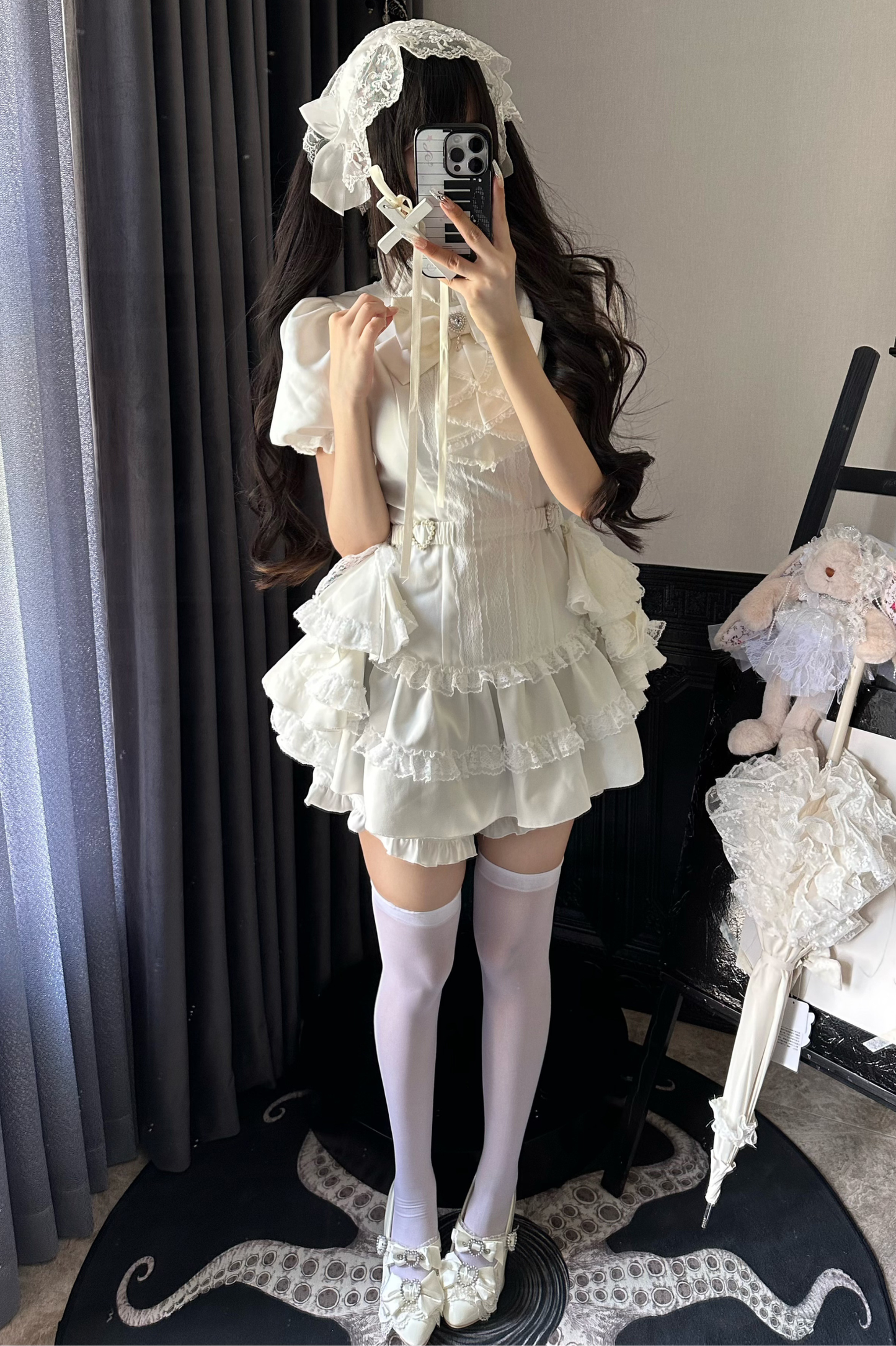 パフスリーブエレガントゴシックスタイルトップス+パンツ