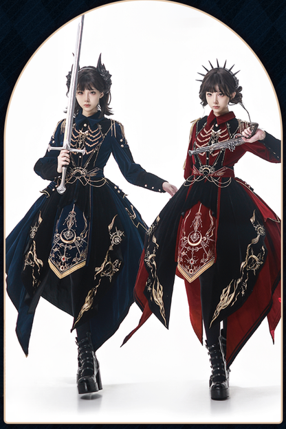 [Pre-order Deadline: November 16] Holy Army Red Black Embroidery Military Uniform Cape Dress Complete Set + Dress Set