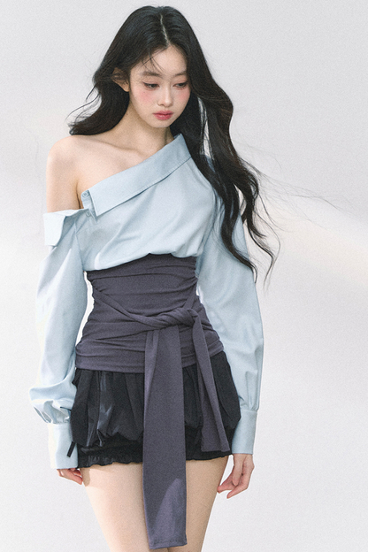 ウエストバンド付きワンショルダーシャツ