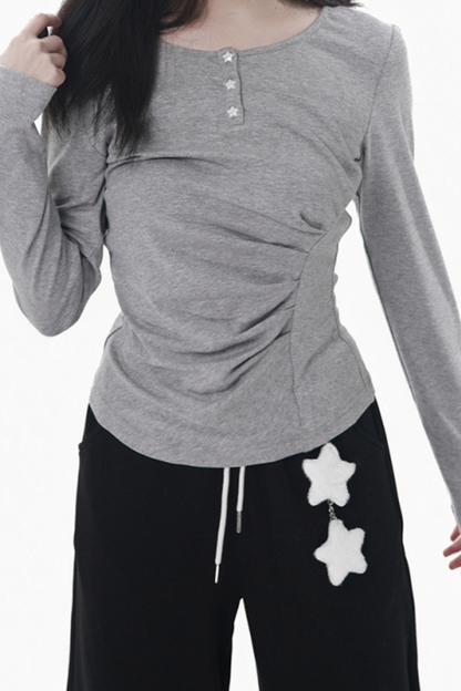 マルチカラーボタンリボントップス