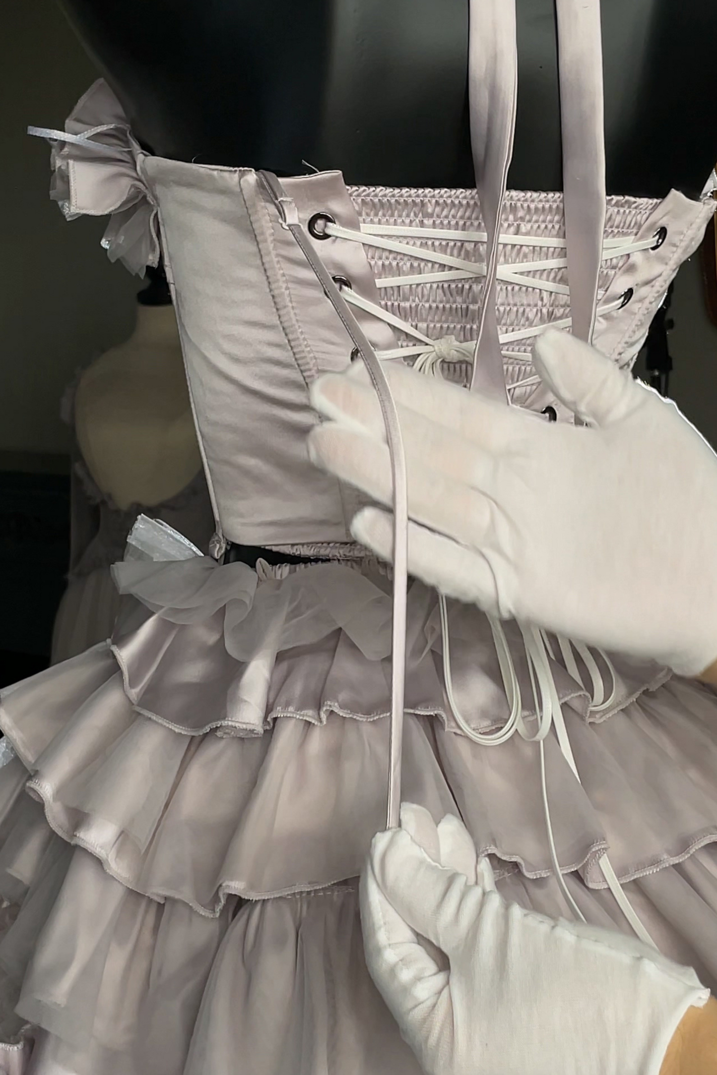 ビクトリアフラワーチューブトップス＋ショートスカート＋ロングスカート＋ガーゼスカート＋アームリング＋チョーカー