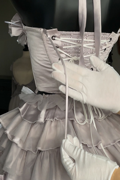 ビクトリアフラワーチューブトップス＋ショートスカート＋ロングスカート＋ガーゼスカート＋アームリング＋チョーカー