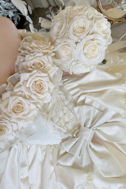 [예약상품] 4월 4일 예약마감]애프리콧 웨딩 로리타 원피스+숄+소매+리본 테일+베일