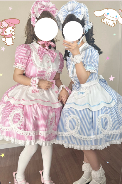 [Vorbestellung] Retro-Puppenartiges Lolita-Kleid + Haarband + Clip + Haube + Hut