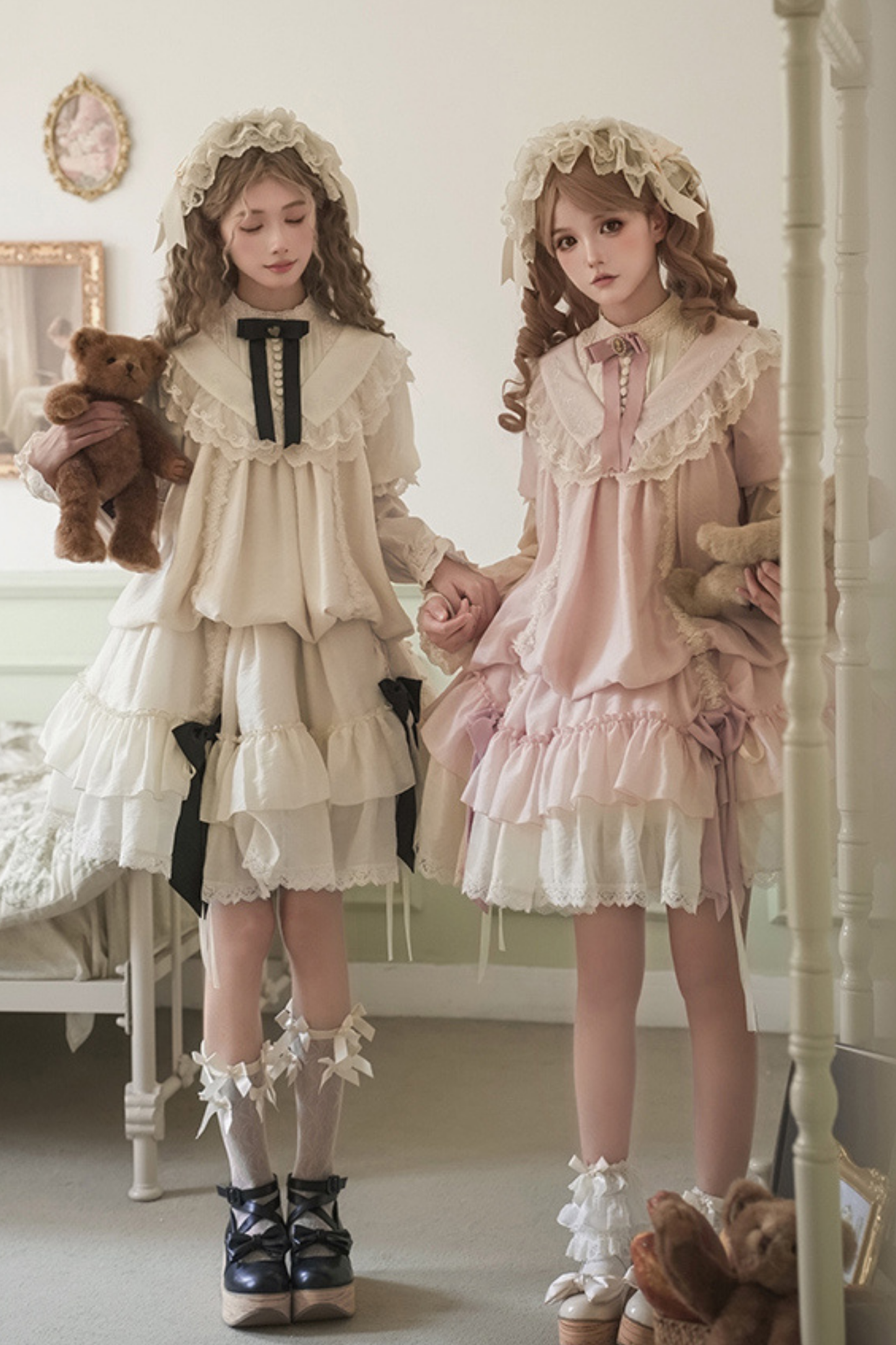 【予約商品】ローズフリルロリータドレス+ドレス＋ベルト＋ブローチ＋リボン＋ヘッドバンド＋スリーブ