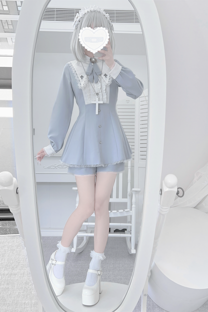 Cross Ruffle Collar Peplum Top + Shorts