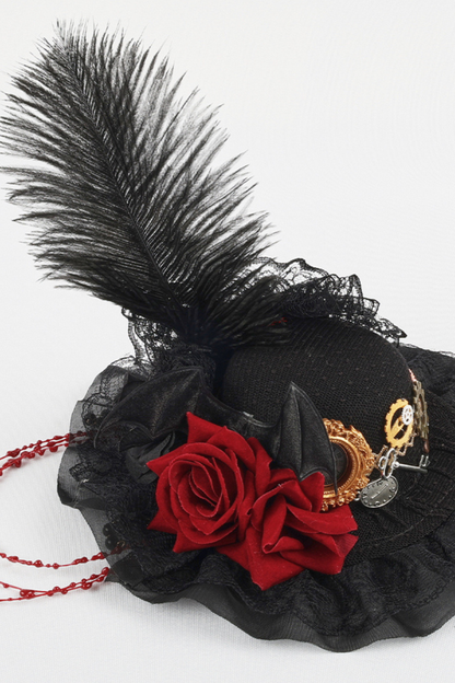 Gothic Rose Feather Hat + Bonnet + Hairband + Feather Clip