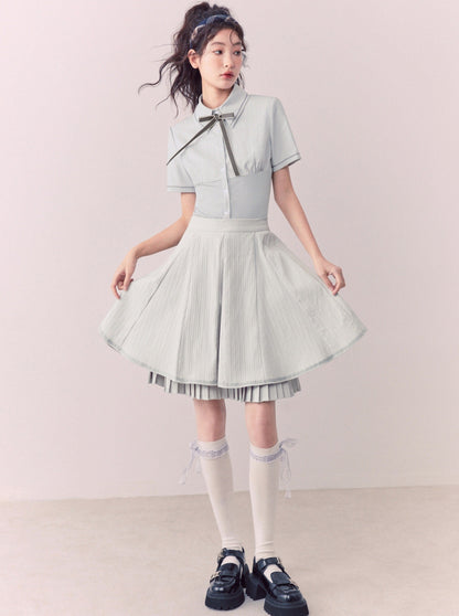 Light Gray Sweet French College Skirt