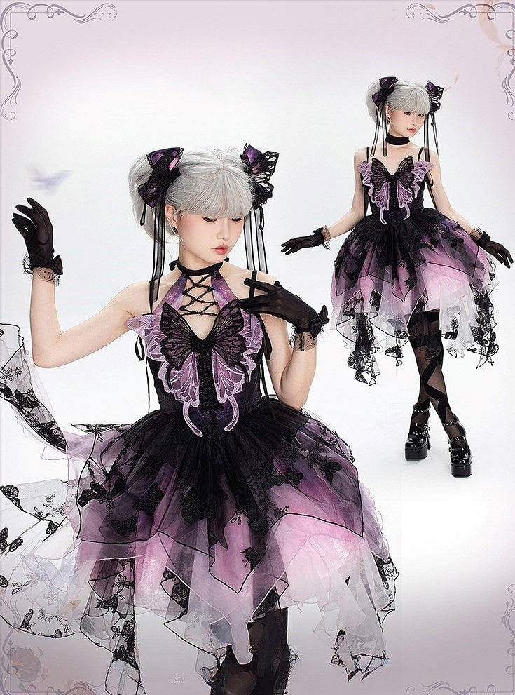 【12月16日予約締切】withered leaf butterfly1.0ゴシックホルターネックバタフライアシメチュールドレス