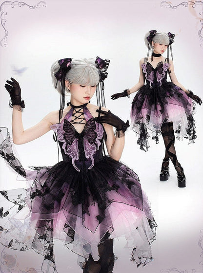 【12月16日予約締切】withered leaf butterfly1.0ゴシックホルターネックバタフライアシメチュールドレス