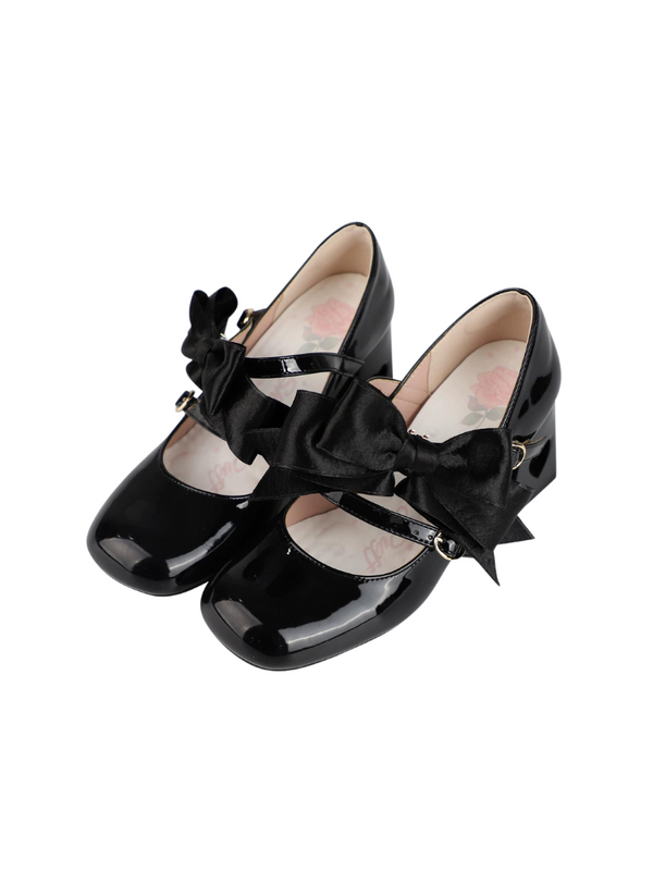 Ribbon Open Heart High Heel Lolita Shoes [Jewel Ribbon, Normal Ribbon].